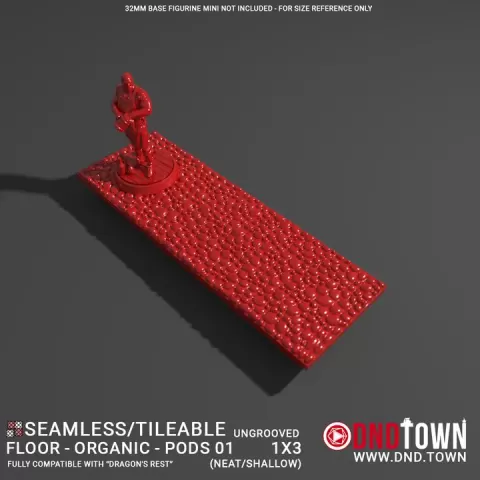 3D Modular Dungeon Tile: Floor - Organic - Alien Pods 01 - 1x3 (3 Tiles) (UNGROOVED) NEAT SHALLOW - DnD Town Minis (www.dnd.town) by TTR.Town