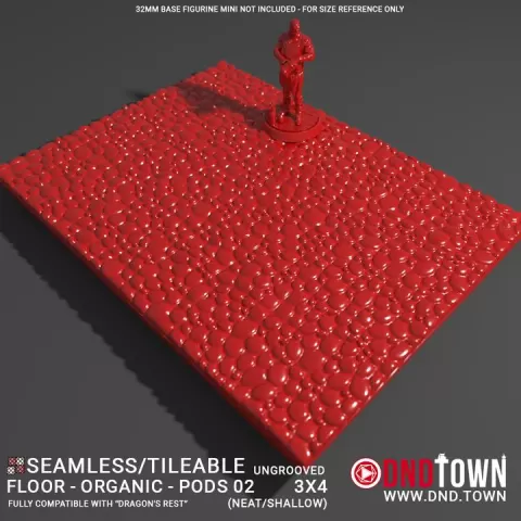 3D Modular Dungeon Tile: Floor - Organic - Alien Pods 02 - 3x4 (12 Tiles) (UNGROOVED) NEAT SHALLOW - DnD Town Minis (www.dnd.town) by TTR.Town