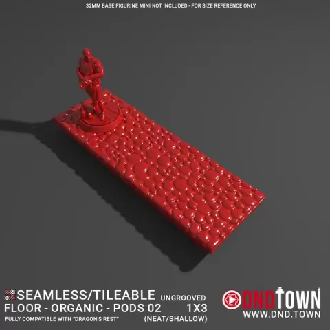 3D Modular Dungeon Tile: Floor - Organic - Alien Pods 02 - 1x3 (3 Tiles) (UNGROOVED) NEAT SHALLOW - DnD Town Minis (www.dnd.town) by TTR.Town