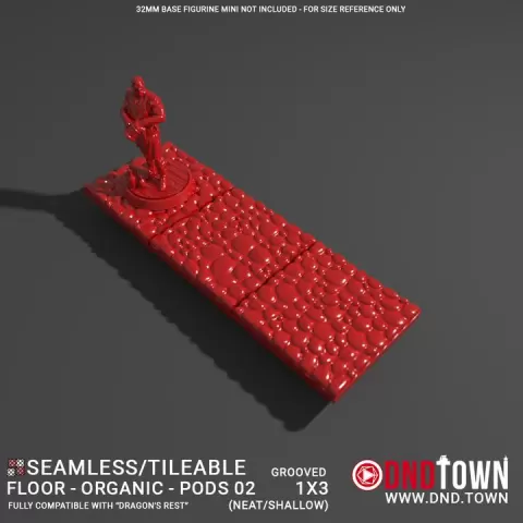 3D Modular Dungeon Tile: Floor - Organic - Alien Pods 02 - 1x3 (3 Tiles) (GROOVED) NEAT SHALLOW - DnD Town Minis (www.dnd.town) by TTR.Town