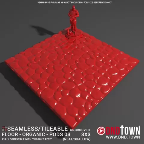 3D Modular Dungeon Tile: Floor - Organic - Alien Pods 03 - 3x3 (9 Tiles) (UNGROOVED) NEAT SHALLOW - DnD Town Minis (www.dnd.town) by TTR.Town
