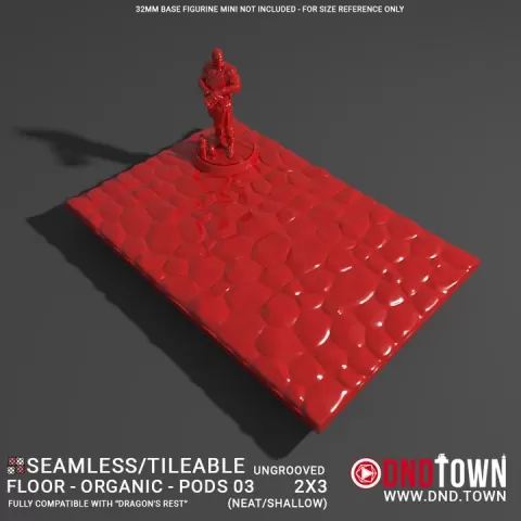 3D Modular Dungeon Tile: Floor - Organic - Alien Pods 03 - 2x3 (6 Tiles) (UNGROOVED) NEAT SHALLOW - DnD Town Minis (www.dnd.town) by TTR.Town