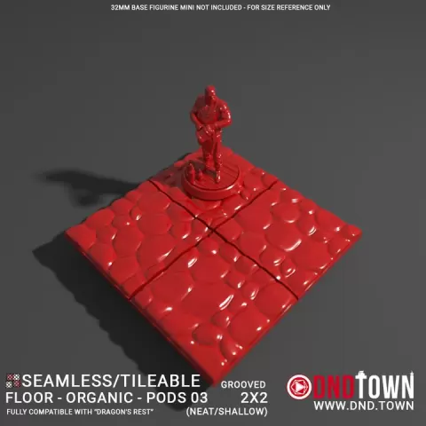 3D Modular Dungeon Tile: Floor - Organic - Alien Pods 03 - 2x2 (4 Tiles) (GROOVED) NEAT SHALLOW - DnD Town Minis (www.dnd.town) by TTR.Town