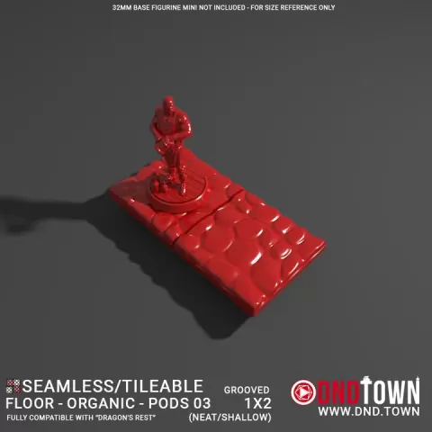 3D Modular Dungeon Tile: Floor - Organic - Alien Pods 03 - 1x2 (2 Tiles) (GROOVED) NEAT SHALLOW - DnD Town Minis (www.dnd.town) by TTR.Town