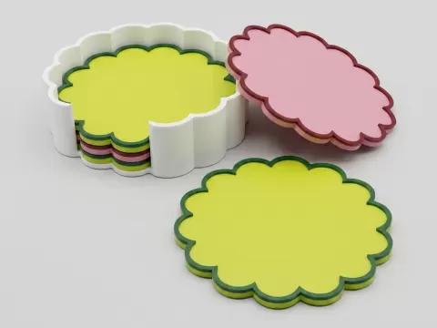 Scalloped Cloud Coaster Set (with Holder)
