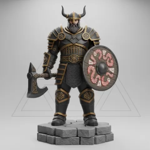 2720 Viking Warrior in Full Armor 3D Model, fantasy, knight, dragon, dog, character, monster, gothic, warrior, miniature, minimalist, magic, collectible, figurine, skull, skeleton, STL