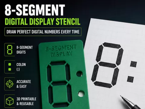8-Segment Digital Number Drawing Stencil