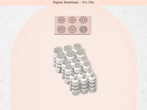 Flowers X 6 Stamps for Polymer Clay | Set of 6 | Digital STL File | Clay Tools | Clay Cutters