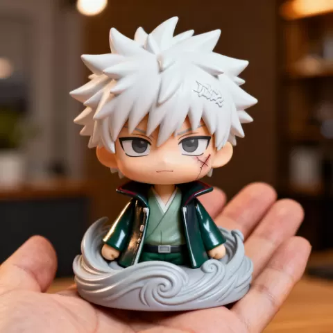 Anime Chibi White-Haired Warrior Figurine