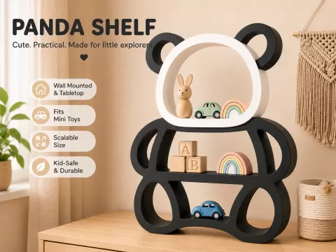 Panda Shelf Buddy – Wall & Tabletop Kids Toy Shelf