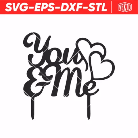 Love Cake Topper Two Hearts - Love Cake Topper Two Hearts SVG DXF EPS STL - Romantic Wedding or Anniversary Decoration for Laser, 3D Print, Vinyl, Paper