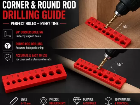 45° Corner & Round Rod Drilling Guide (4–12 mm)