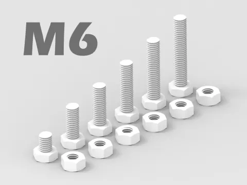 M6 Bolt and Nut - 6 variations / Tolerance Test /