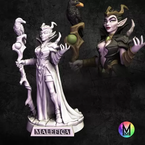 Female Wizard - Malefica the Warlock/ Wizard (female wizard / evil female wizard / female warlock tiefling) by Moonlight Minis- Christine Van Patten
