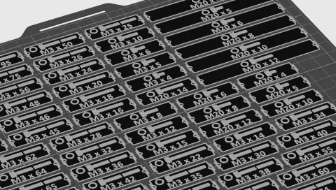 Gridfinity Bin Labels Hexagon socket head cap screws ISO 4762 former DIN 912 M2.5, M3, M4, M5, M6, M8, M10, M12, M14, M16, M18, M20
