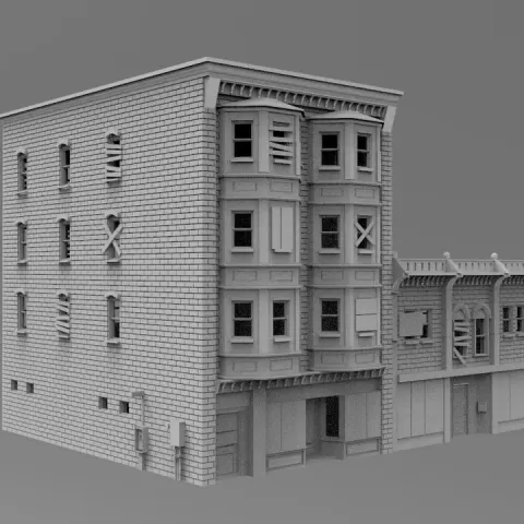 Residential Block – Apartment Building Tabletop Terrain STL for 28–32mm Wargames by Discover Games UK
