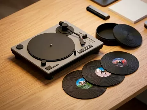 Vinyl Record Coaster Turntable Stand