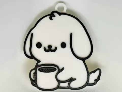 Dog Drinking Coffee Keychain