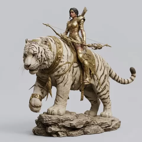 Fantasy Art - Warrior Princess Mounted Tiger