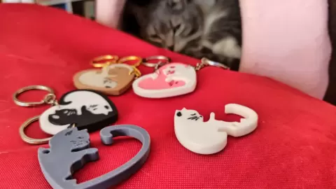 cat couple lovers heart keychain puzzle