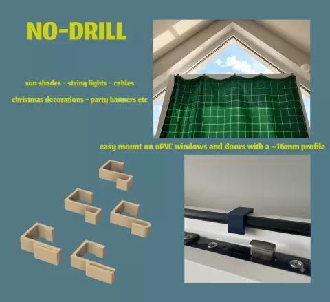 No-Drill uPVC Sash Mount System *J-Hooks & Grippers* ~16-17mm