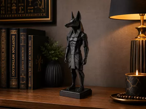 Anubis Statue – Low Poly Egyptian Guardian | 3D Printable Decor