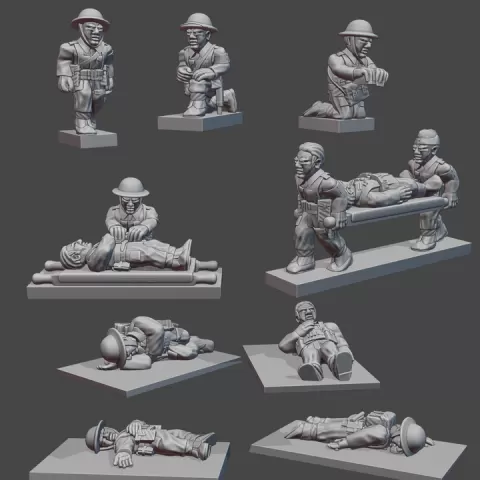 British WW2 Medics & Casualties & Stretcher Bearers (1939-45) with & without Respirators WWII-GB-19 by Turner Miniatures