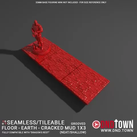 Floor - Earth - Cracked Mud - 1x3 (3 Tiles) (GROOVED) NEAT SHALLOW - 3D Modular Dungeon Tile - DnD Town Minis (www.dnd.town) by TTR.Town