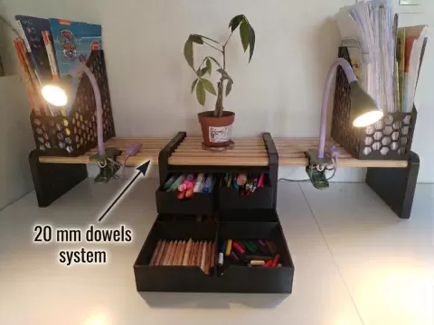 Modular Dowel Desk Shelf with Drawers