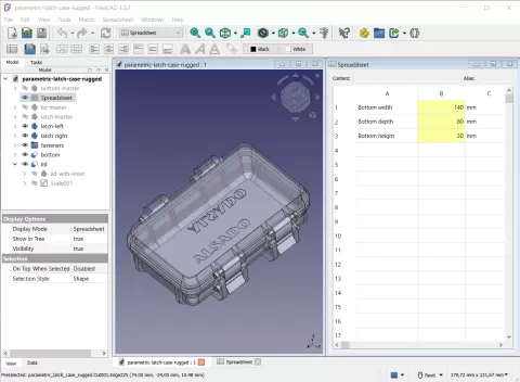 Parametric Rugged Tool Box - FreeCAD parametric file with spreadsheet