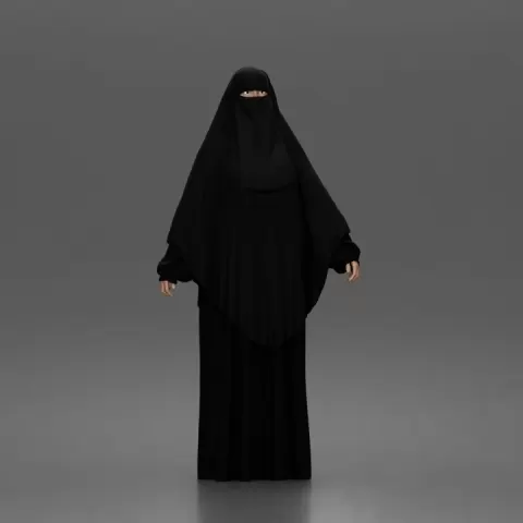 Modest Woman Full Coverage Niqab Abaya Khimar Islamic Clothing Outfit by 3DGeschaft Miniatures Figures