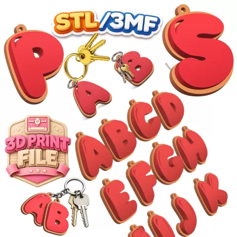 ABCD Keychain STL,3MF,3DPrintfile, Letters Keyring, Hanging Charm Tag, DIY craft tools Alphabet keyring
