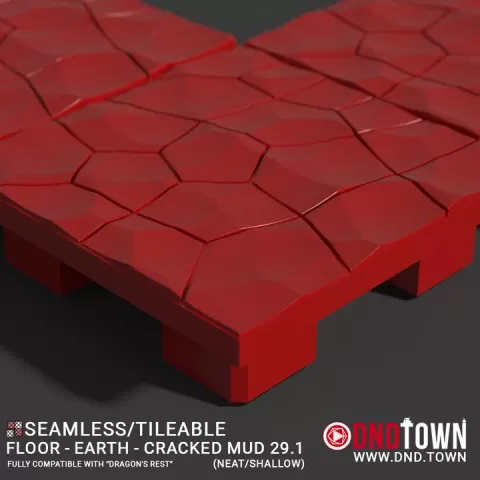 Floor - Earth - Cracked Mud 29.1 (NEAT/SHALLOW) - 3D Modular Dungeon Tile - DnD Town Minis (www.dnd.town) by TTR.Town