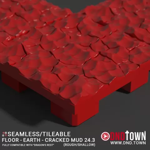Floor - Earth - Cracked Mud 24.3 (ROUGH/SHALLOW) - 3D Modular Dungeon Tile - DnD Town Minis (www.dnd.town) by TTR.Town
