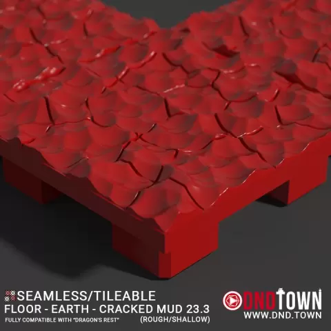Floor - Earth - Cracked Mud 23.3 (ROUGH/SHALLOW) - 3D Modular Dungeon Tile - DnD Town Minis (www.dnd.town) by TTR.Town