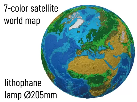 7-color satellite world map - lithophane lamp