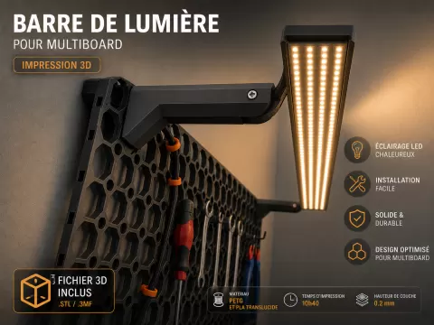 Multiboard LED Light Bar – Adjustable 3D Printable Mount for LED Strips (PETG & Translucent PLA)