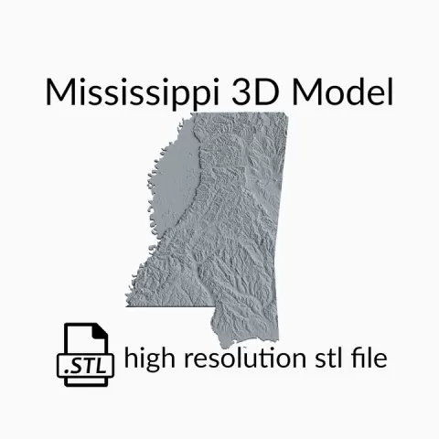 USA State of Mississippi Topographic Map - 3D Terrain Elevation - Relief Map - Topography of Mississippi by Robin Schmezko