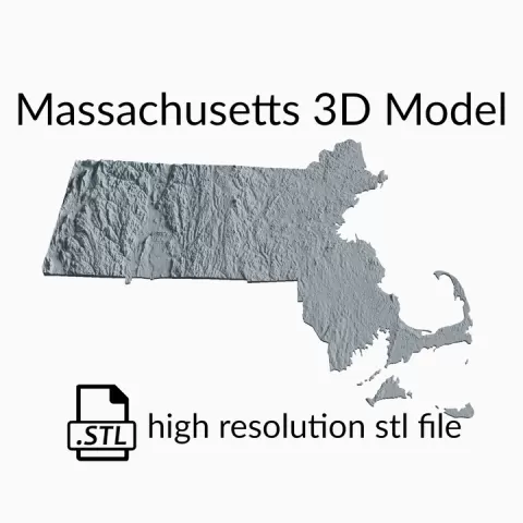 USA State of Massachusetts Topographic Map - 3D Terrain Elevation - Relief Map - Topography of Massachusetts by Robin Schmezko