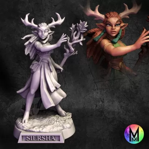Deerfolk - Siersha the Deer Girl Druid - Female Deer / cervan Druid by Moonlight Minis- Christine Van Patten
