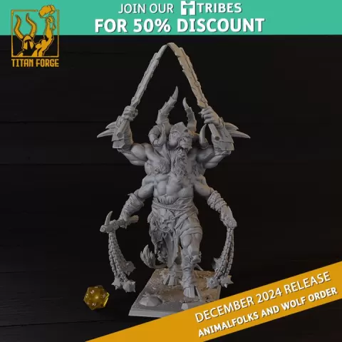 Beast Giant Berserker - Animalfolks and Wolf Order - Titan Forge Miniatures December 2024 by Titan Forge Miniatures