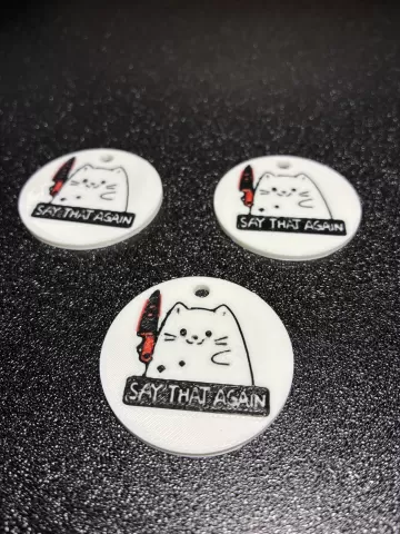 Keychain Cat with a Knife – "Say That Again" (Double-sided, Multicolor)