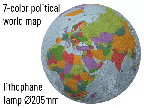 7-color political world map - lithophane lamp