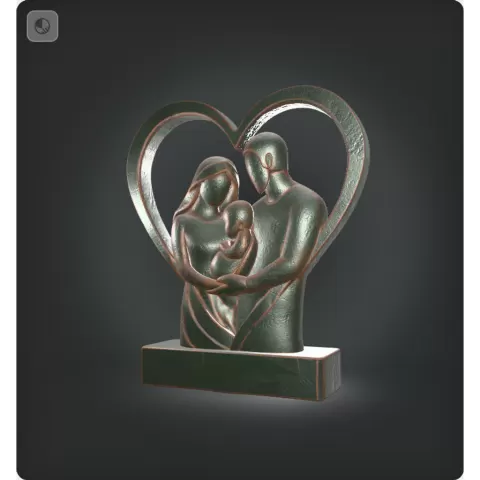 Family sculpture in heart frame.