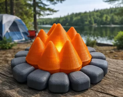 Campfire Pit with Rocks Ring - LED Tealight - Outdoor Miniature Decor
