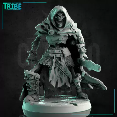 (L 0053) Male skeleton undead warrior with a sword and cape (Large) by Claudio Casini Art