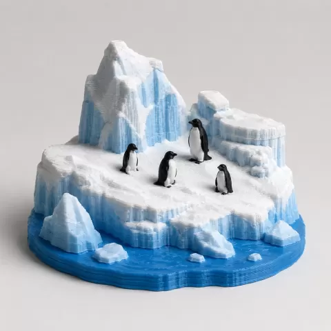Miniaturisierte Eislandschaft mit Pinguinen-Miniaturized ice landscape with penguins