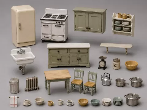 Miniaturisierte Vintage-Kücheneinrichtung - Miniaturized vintage kitchen furniture