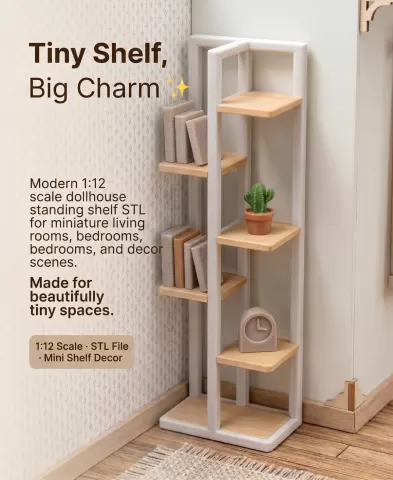 1:12 Scale Dollhouse Standing Shelf - Miniature Tall Floor Shelf Furniture