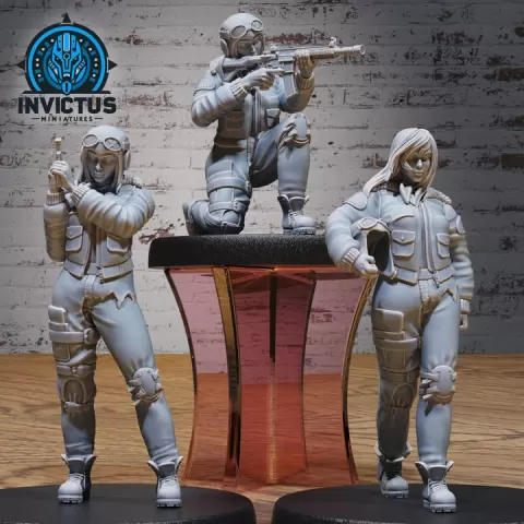 Aviator Girl Set / Air Soldier / Flying Human / Female Officer / World War Warrior / Brave Commander / Cyberpunk Fighter / Steampunk Headhunter / Humanoid Invasion Army / Trooper Attack / Sci-Fi Encounter by Epic-Miniatures